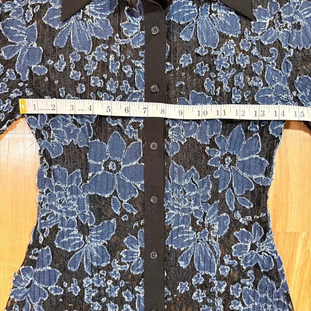 Revolve Aaizel Denim Lace Floral Burnout Sheer Collared Shirt Size 8 - Picture 7 of 10